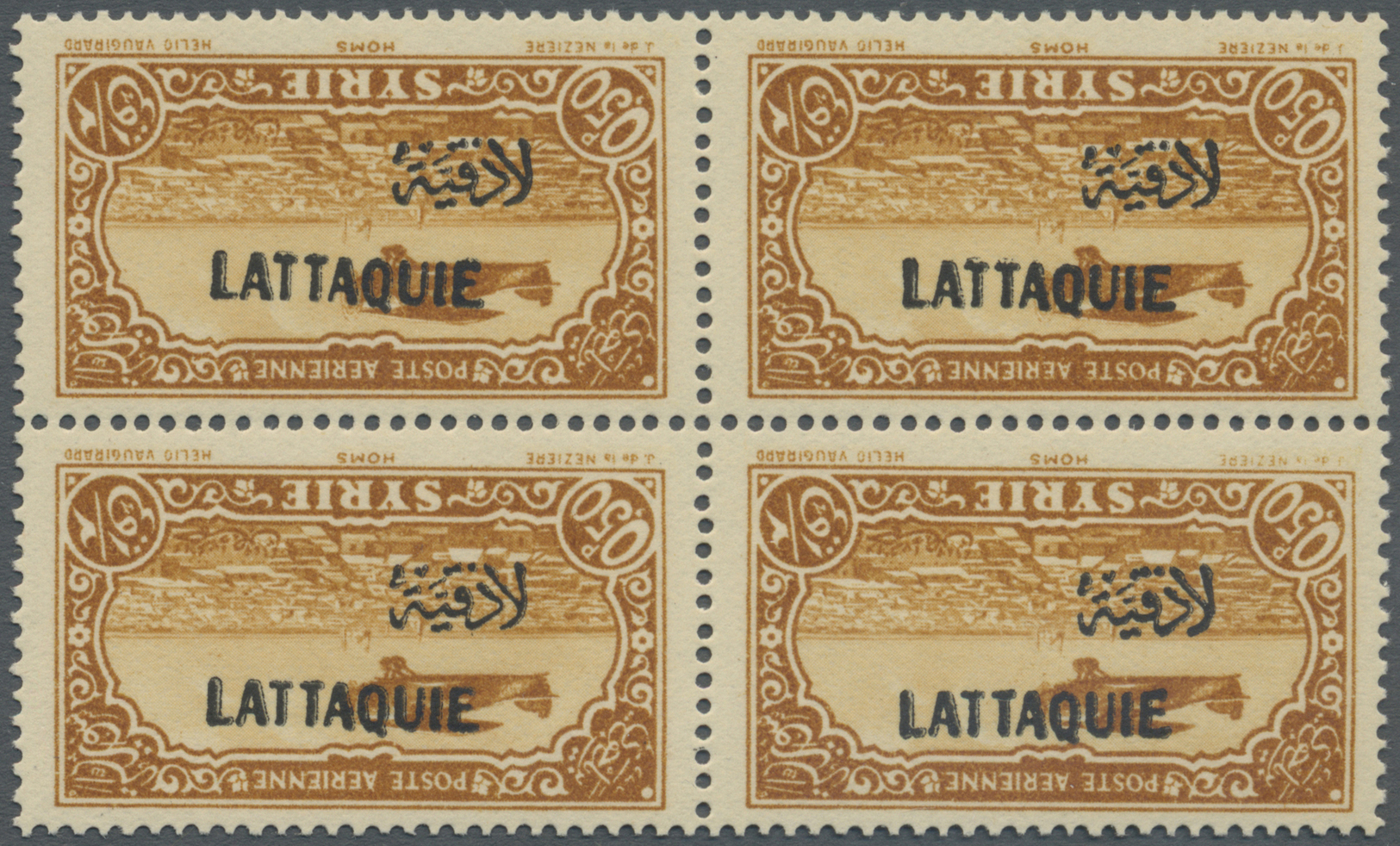 ** Alawiten-Gebiet: 1931, Airmail Stamp From Syria 0.50pia. Yellow-brown With INVERTED Bilingual Opt. 'LATTAQUIE' In A B - Covers & Documents