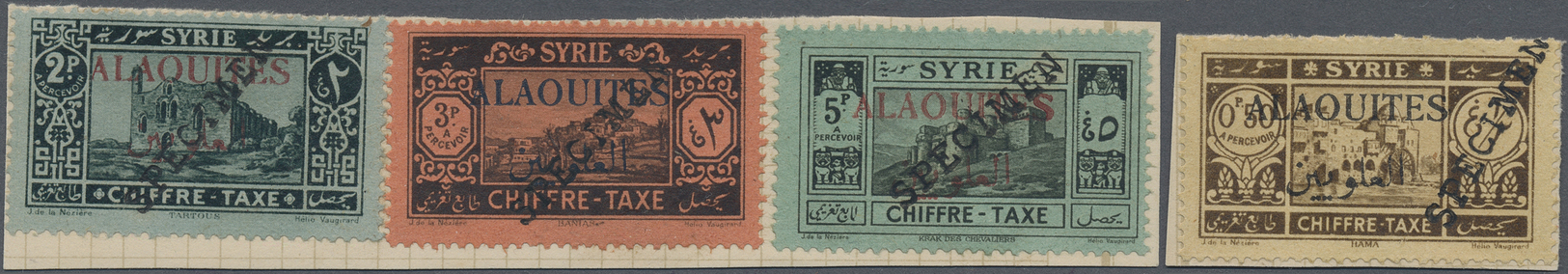 Alawiten-Gebiet - Portomarken: 1925, Postage Due Issue Four Values Tied By U.P.U. Oneliner "SPECIMEN" In Black, Mounted - Andere & Zonder Classificatie