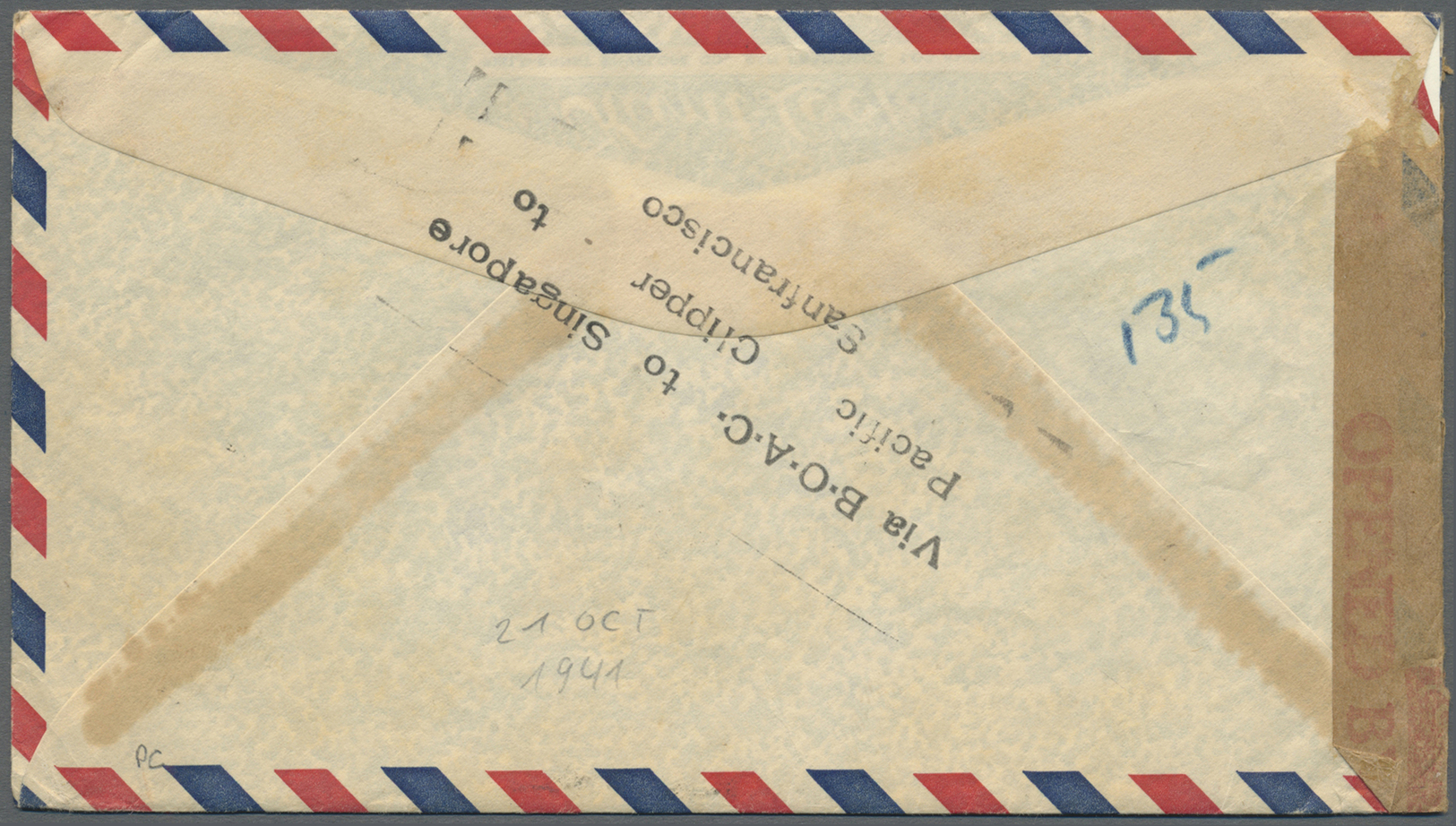 Br Bahrain: 1938-41 KGVI. 12a. Along With 3a6p. And 2r. On 1941 Censored Airmail Envelope To Los Angeles, U.S.A. "Via B. - Bahreïn (1965-...)