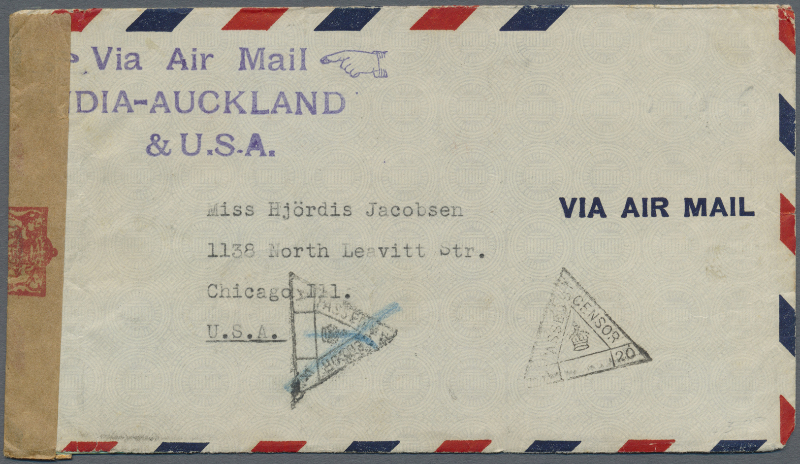 Br Bahrain: 1941. Air Mail Envelope Addressed To The United States Bearing Bahrain SG 27, 3a6p Blue, SG 31, 12a Lake And - Bahrain (1965-...)