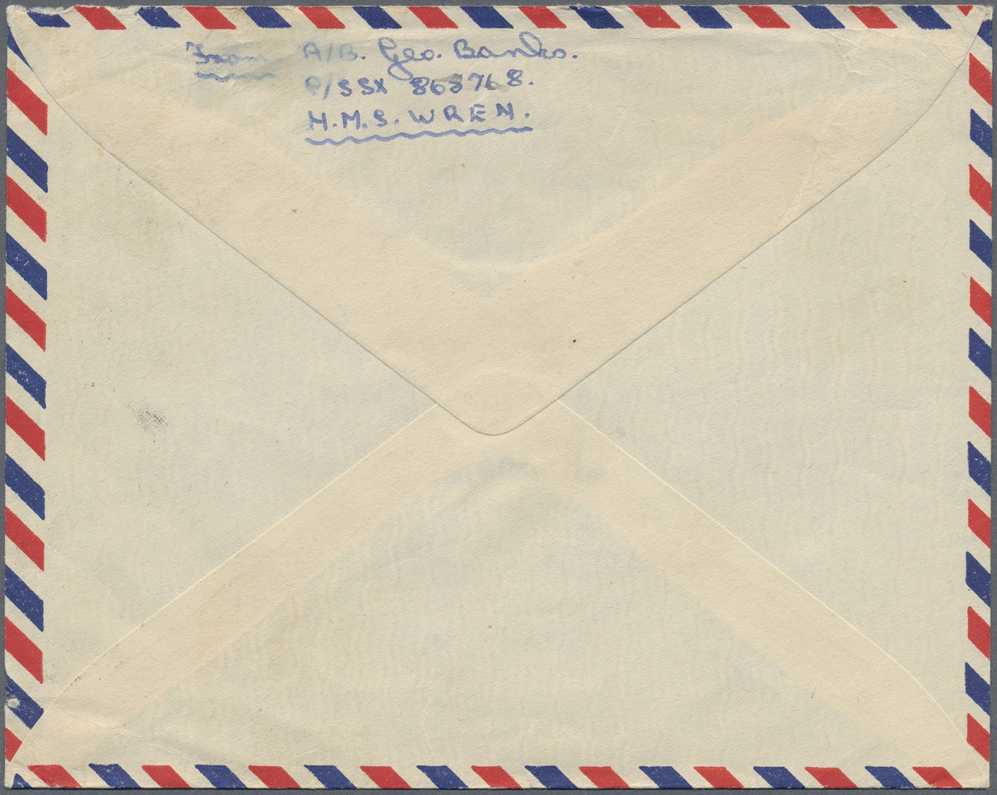 Br Bahrain: 1954. Air Mail Envelope Addressed To 'Doris Day, C/o Warner Bros, Burbank, California' Written From 'H.M.S. - Bahrain (1965-...)