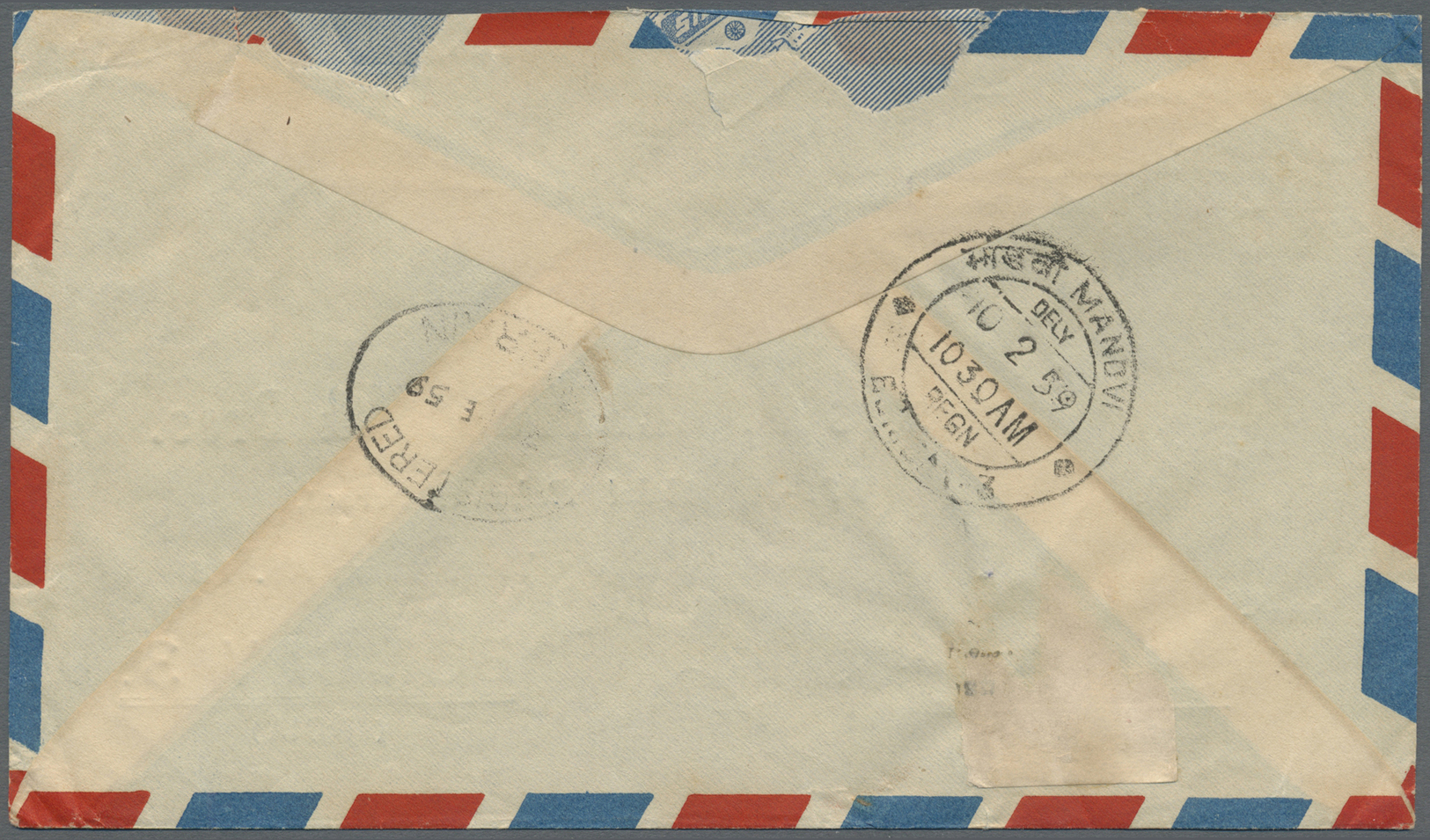 Br Bahrain: 1960. Registered Air Mail Envelope Addressed To Lndia Bearing SG 110, 40n.p. On 6d Purple (2) Tied By Oval R - Bahreïn (1965-...)