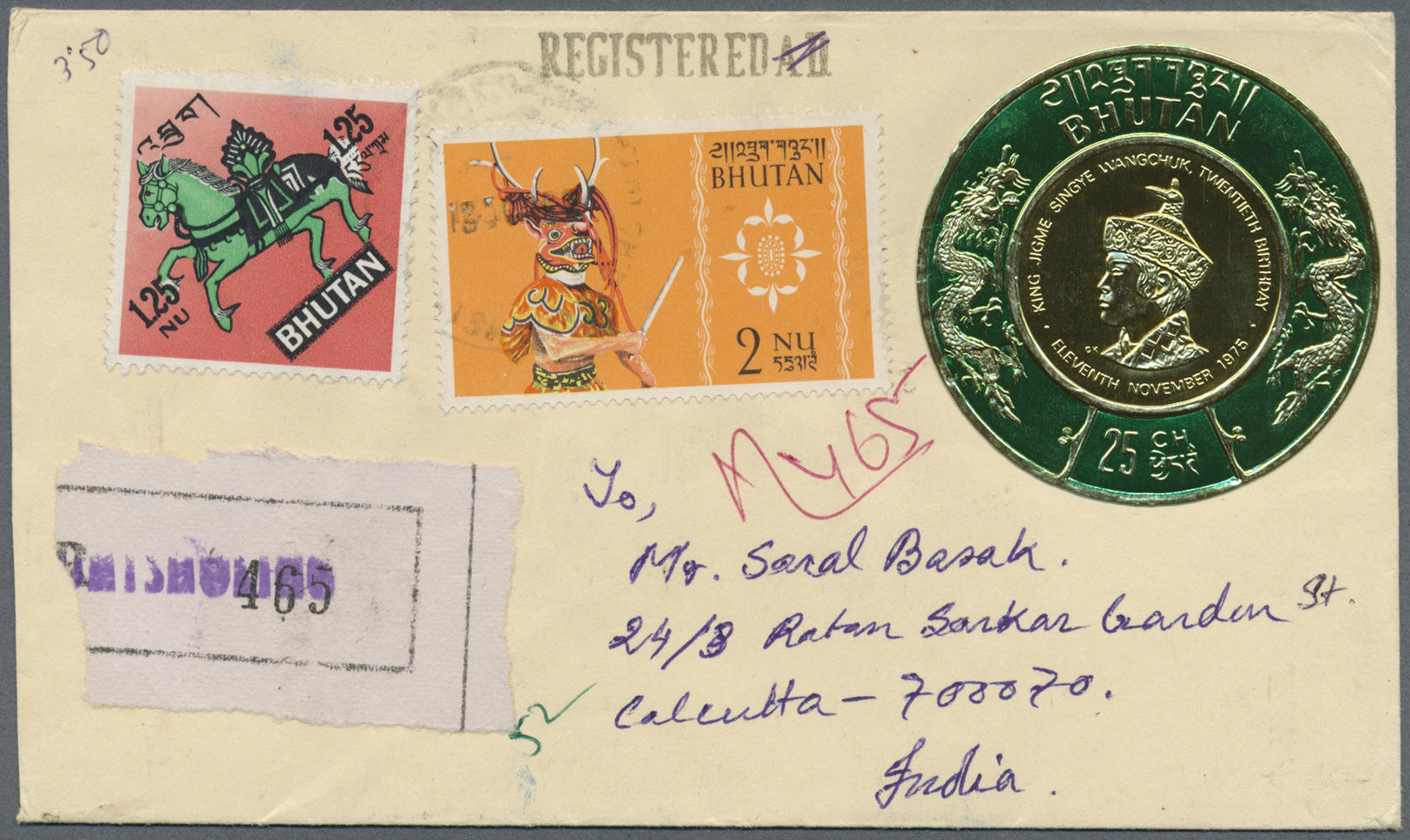 Br Bhutan: 1964/68, 11 Dif. Stamps With One 3D Stamp On 2 Registered Covers From "CAMP PHUNSHOLING" Sent To Calcutta, Re - Bhoutan