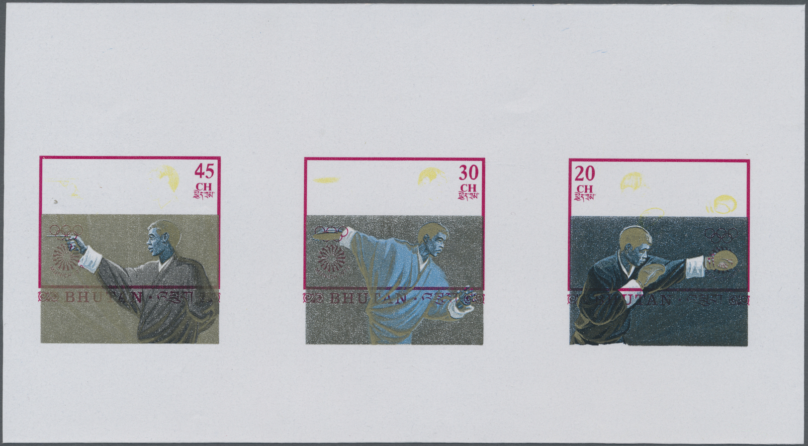 ** Bhutan: 1972, Bhutan. Summer Olympics Munich. Collective Color Proofs For The Complete Olympic Set In Yellow/blue Wit - Bhutan