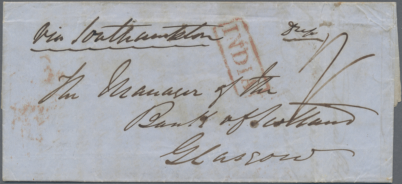 Br Birma / Burma / Myanmar: 1853. Stampless Envelope Addressed To Scotland Written From Moulmein Dated '4th April 1853' - Myanmar (Burma 1948-...)