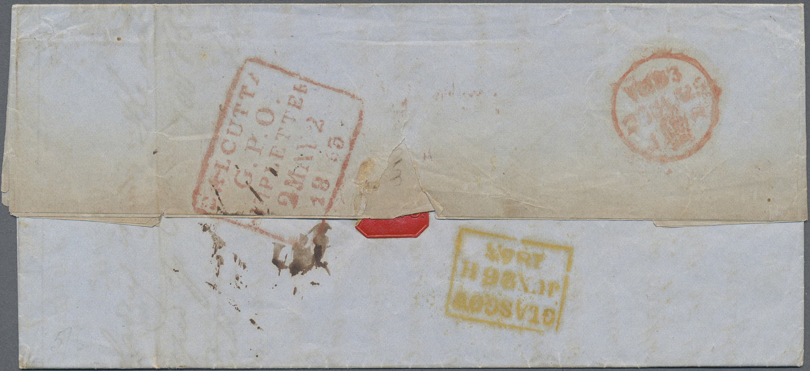 Br Birma / Burma / Myanmar: 1853. Stampless Envelope Addressed To Scotland Written From Moulmein Dated '4th April 1853' - Myanmar (Burma 1948-...)