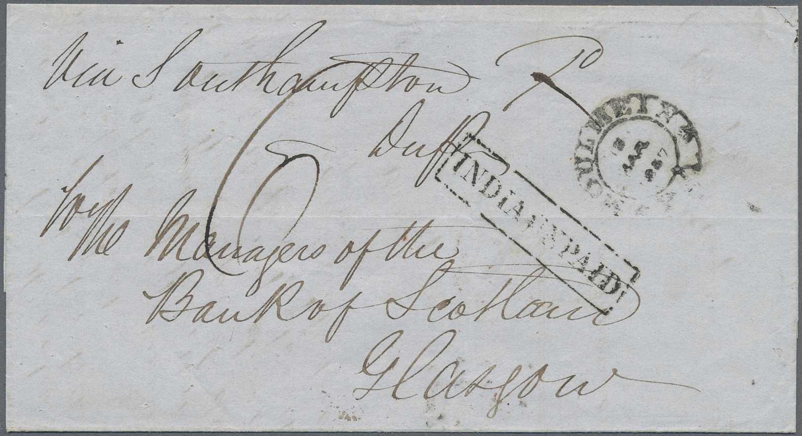 Br Birma / Burma / Myanmar: 1857. Stampless Envelope Addressed To Scotland Cancelled By Moulmein/P.O. Double Ring In Bla - Myanmar (Burma 1948-...)