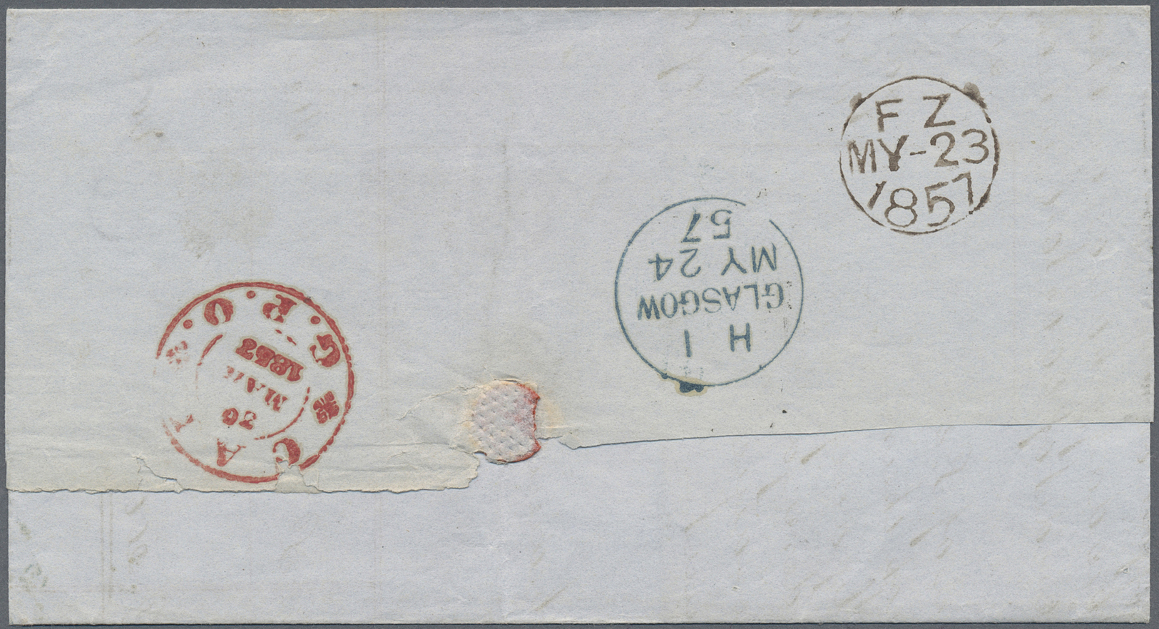 Br Birma / Burma / Myanmar: 1857. Stampless Envelope Addressed To Scotland Cancelled By Moulmein/P.O. Double Ring In Bla - Myanmar (Burma 1948-...)