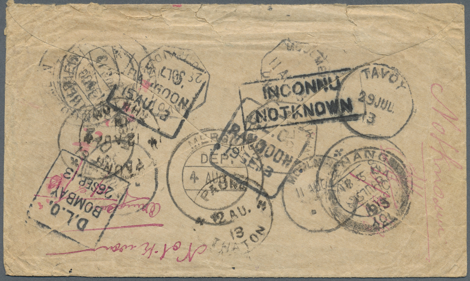 Br Birma / Burma / Myanmar: 1913. Envelope Addressed To 'Logan Road, Ygang, Burma' Bearing Straits Settlements SG 153, 3 - Myanmar (Burma 1948-...)