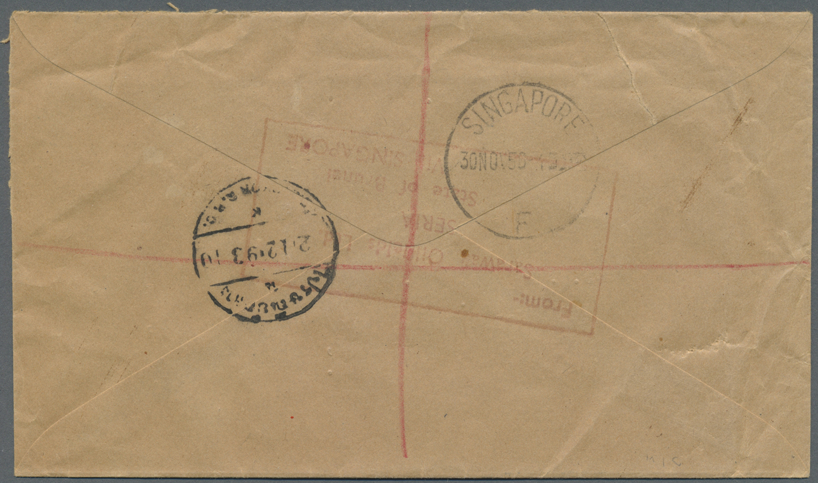 Br Brunei: 1950. Registered Envelope Addressed To Bangkok Bearing SG 85, 10c Violet And SG 88, 30c Orange And Black Tied - Brunei (1984-...)