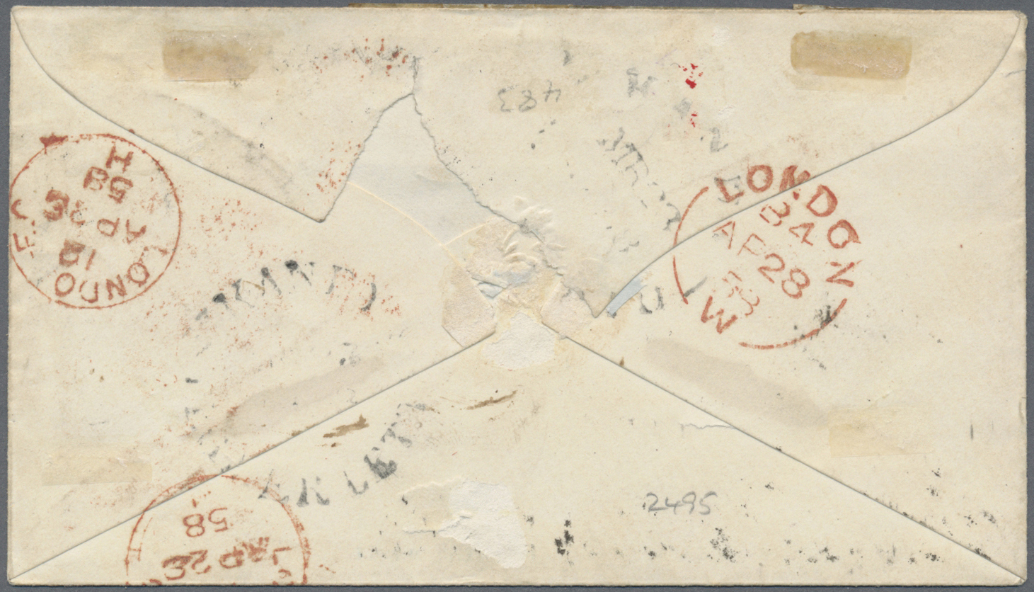 Br Ceylon / Sri Lanka: 1858, Small Envelope Franked With 1,2 And 6 D From First Issue, Faults/cut In As Usual From KANDY - Sri Lanka (Ceylan) (1948-...)