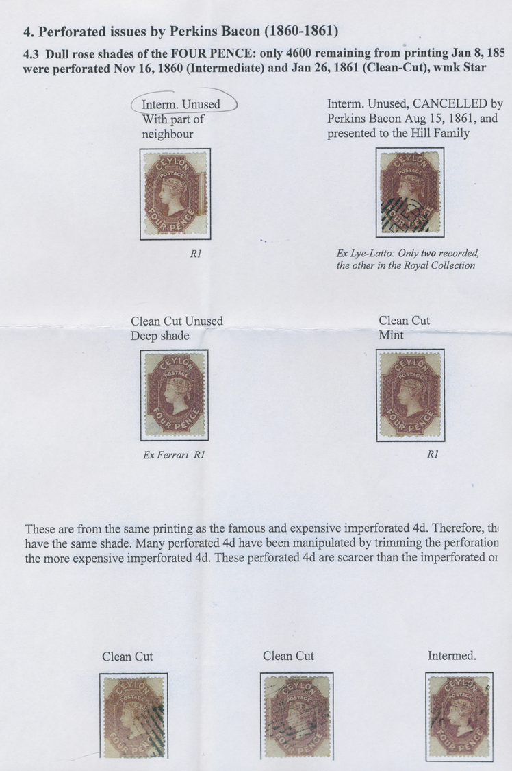 (*) Ceylon / Sri Lanka: 1861-64 Watermark Star Issue, Clean Cut And Intermediate Perf 14 To 15½, 4d. Dull Rose (not To B - Sri Lanka (Ceylon) (1948-...)