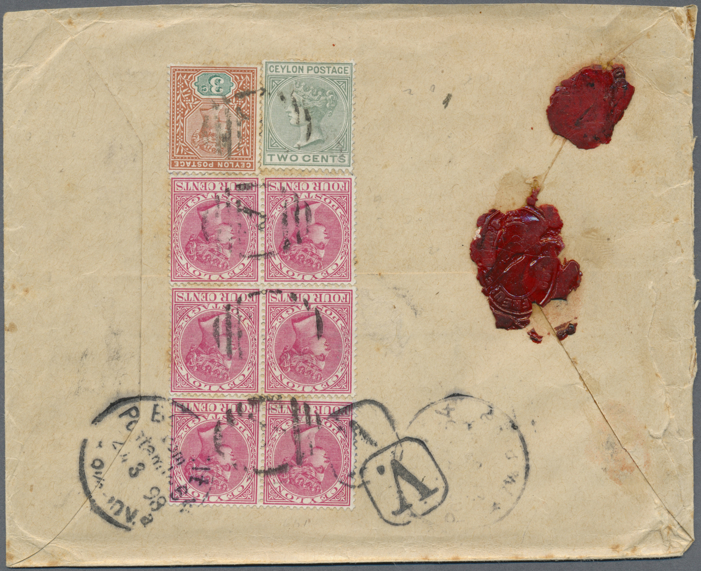 Br Ceylon / Sri Lanka: 1898. Registered Envelope Addressed To Germany Bearing SG 147, 2c Green, SG 149, 4c Rose (20) And - Sri Lanka (Ceylan) (1948-...)