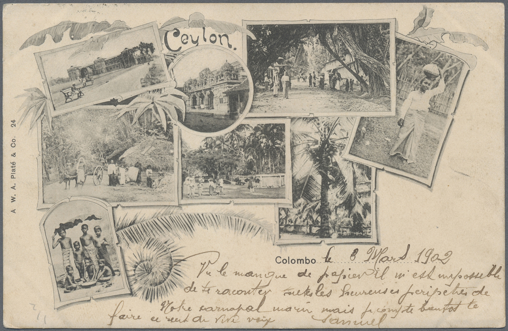 Br Ceylon / Sri Lanka: 1902. Multi View Post Card Of 'Colombo' Addressed To France Bearing Ceylon SG 257, 3c Green Tied - Sri Lanka (Ceylon) (1948-...)