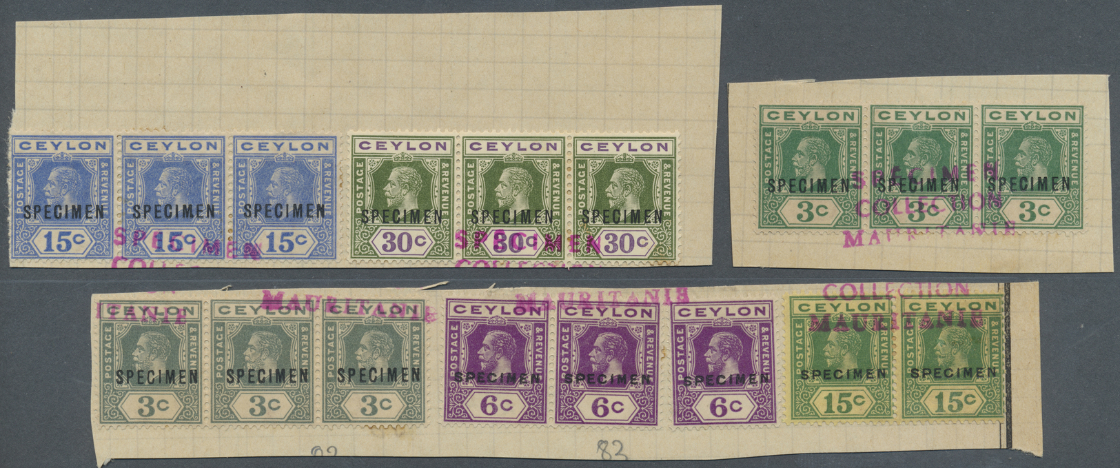 */ Ceylon / Sri Lanka: 1911, King George V 1c, 3c (two Diff.), 6c, 15c (two Diff.), 20c, 30c, 50c, R1 And R2, Three Copi - Sri Lanka (Ceylon) (1948-...)