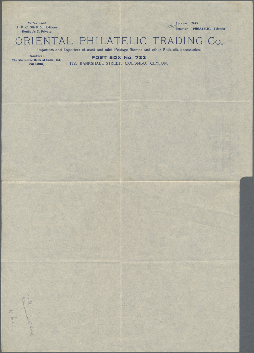 GA Ceylon / Sri Lanka: 1946, AIR LETTER KGVI 10c. Four Impressions In Pale Blue On White Paper With Inside Printed Compa - Sri Lanka (Ceylon) (1948-...)