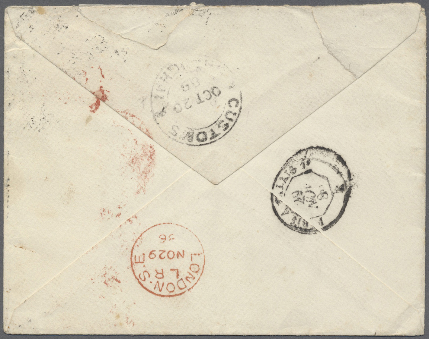 Br China: 1882, Large Dragon Thick Paper 3 Ca. Brownish Red Canc. Seal "Shanghai" On Small Cover W. On Reverse "CUSTOMS - Other & Unclassified