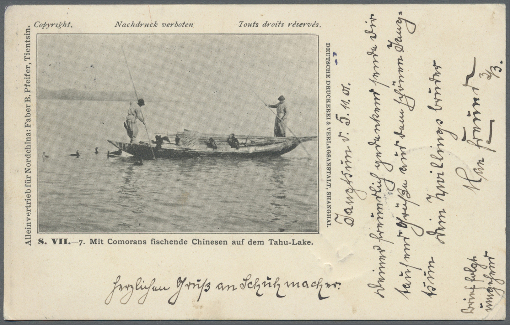 China: 1898, Coiling Dragon 1 C. Tied Intaglio To Ppc ("Commoran Fisher On Tahu Lake", Faber B. Pfeifer Tientsin) In Com - Autres & Non Classés