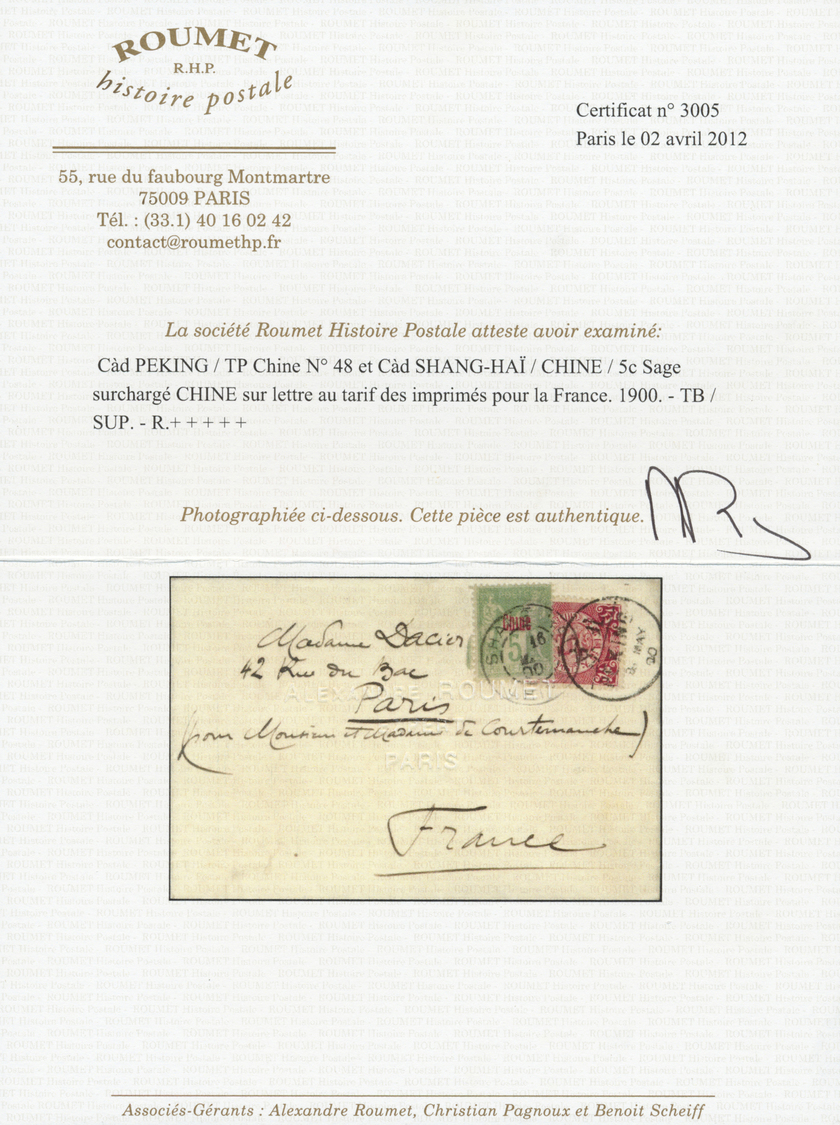 Br China: 1900. Envelope Addressed To France Bearing Chinese Imperial Post SG 110, 2c Red Tied By Peking Date Stamp '8th - Autres & Non Classés