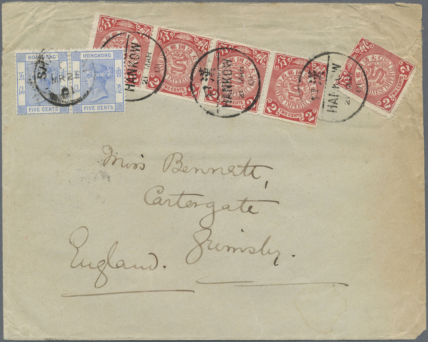 Br China: 1901. Envelope Addressed To 'Miss Bennett, Grimsby' Bearing Chinese Imperial Post SG 110, 2c Red (5) Tied By H - Autres & Non Classés