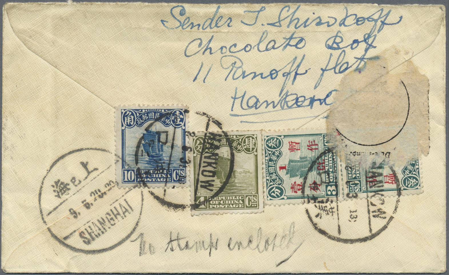 Br China: 1931. Registered Air Mail Envelope Addressed To Shanghai Bearing SG 315, 4c Olive, SG 321, 10c Blue, SG 371, 1 - Other & Unclassified