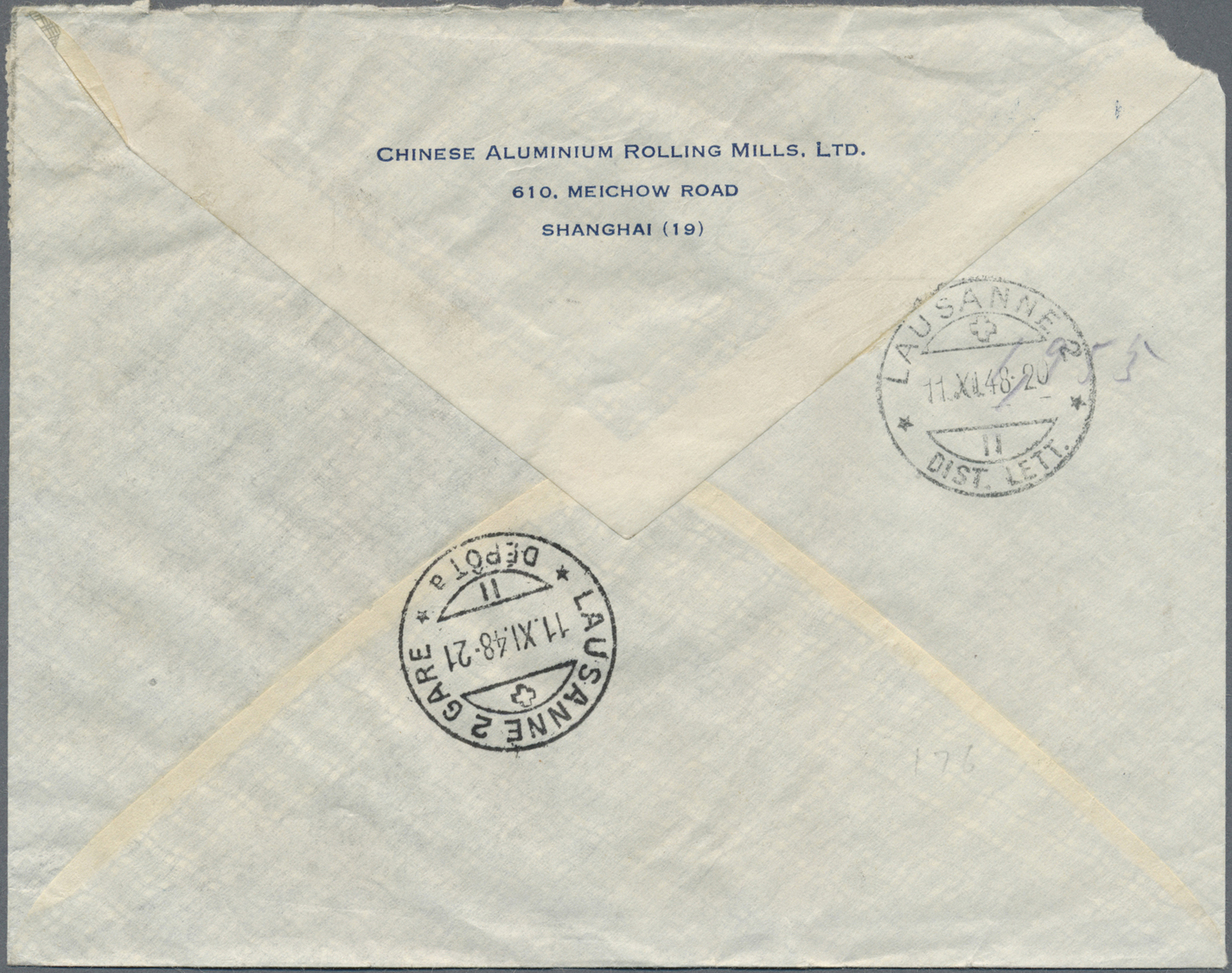 Br China: 1948. Registered Air Mail Envelope (small Corner Fault) Addressed To Switzerland Bearing SG 1017, $60000 On $4 - Autres & Non Classés