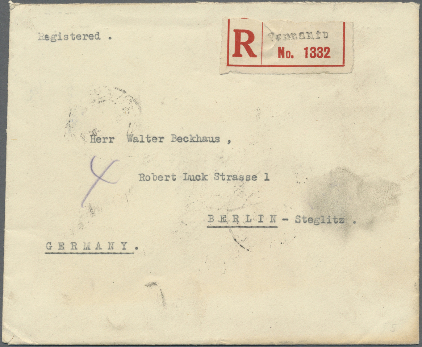 Br China - Provinzausgaben - Yunnan ( 1926/33): 1927, Registered Letter From YUNNANFU Franked With 4 Cent Junk In Vertic - Yunnan 1927-34