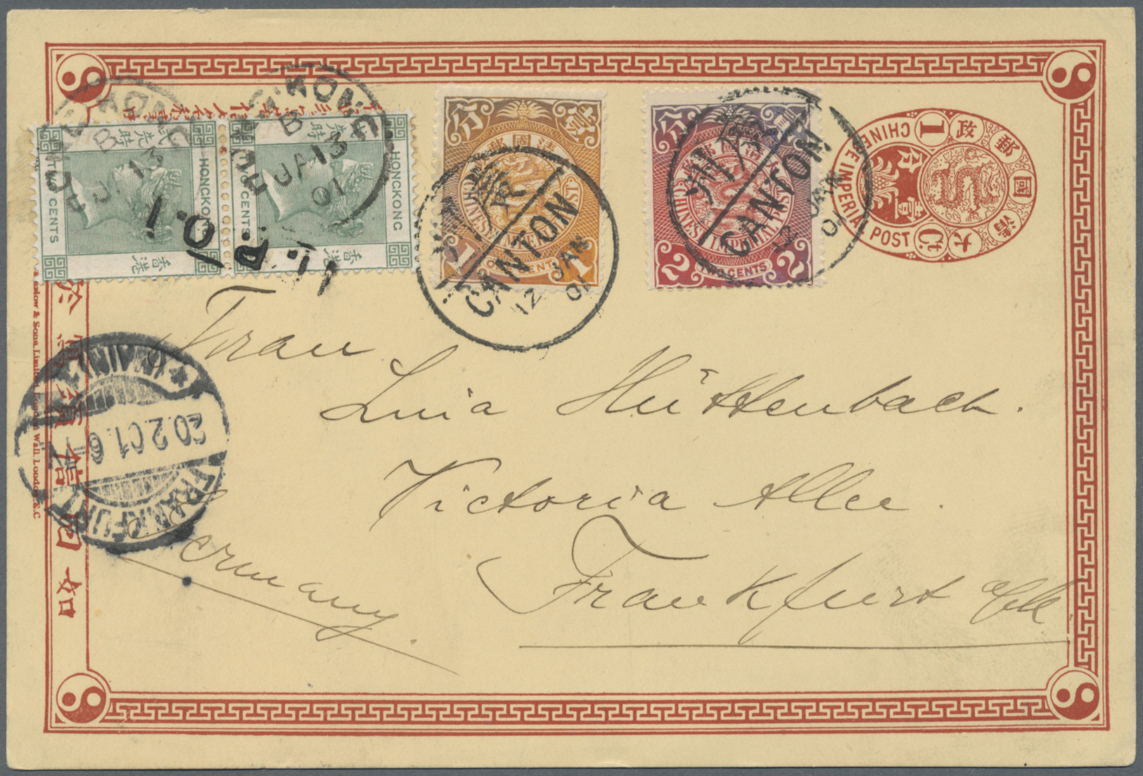 GA China - Ganzsachen: 1901. Chinese Imperial Post Postal Stationery Card 1c Red Upgraded With SG 109, 1c Ochre And SG 1 - Cartes Postales