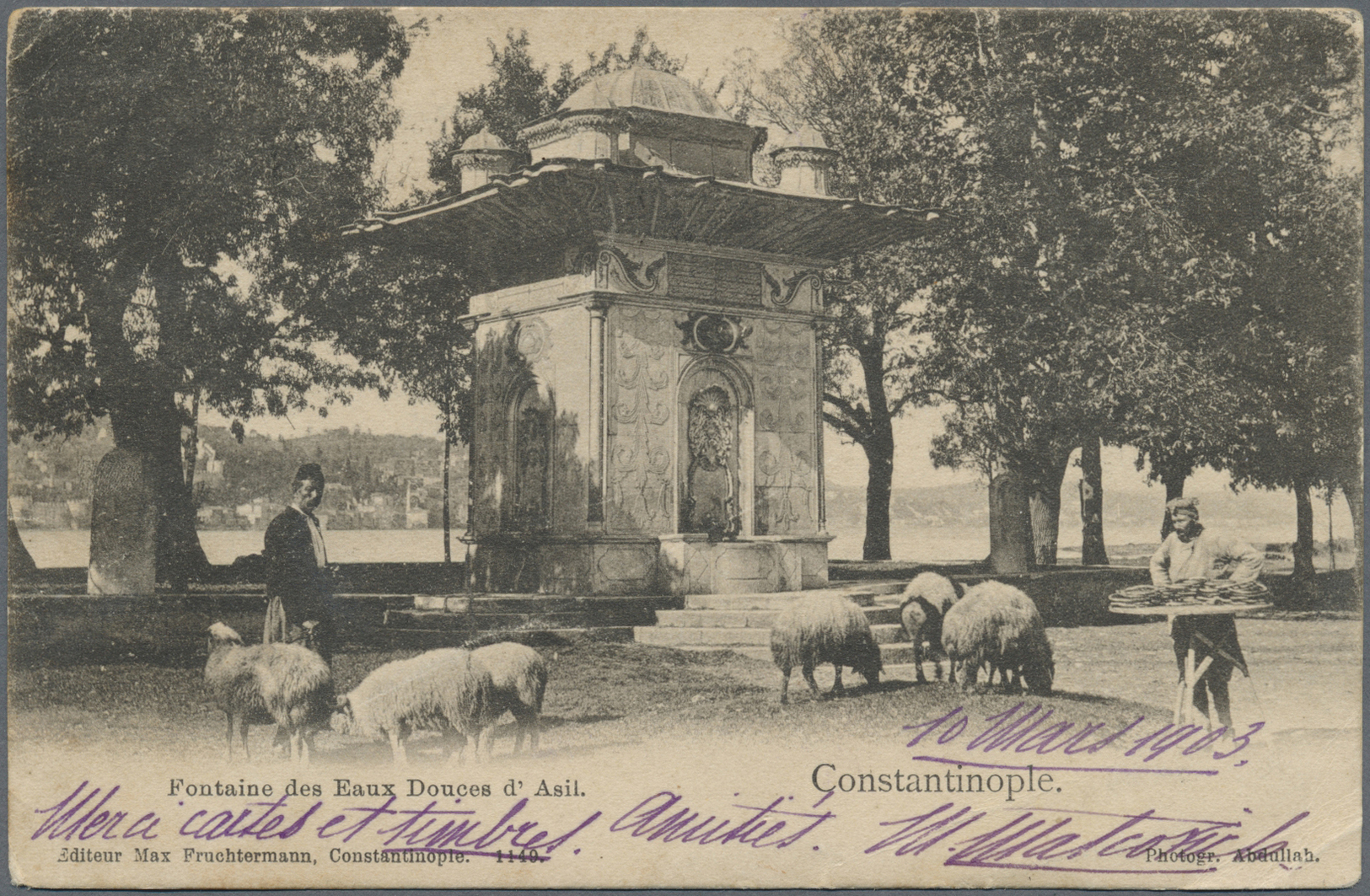 Br China - Incoming Mail: French Levant, 1903. Picture Post Card Of 'Fontaine De Eaux, Constantinople' Addressed To 'Peh - Other & Unclassified