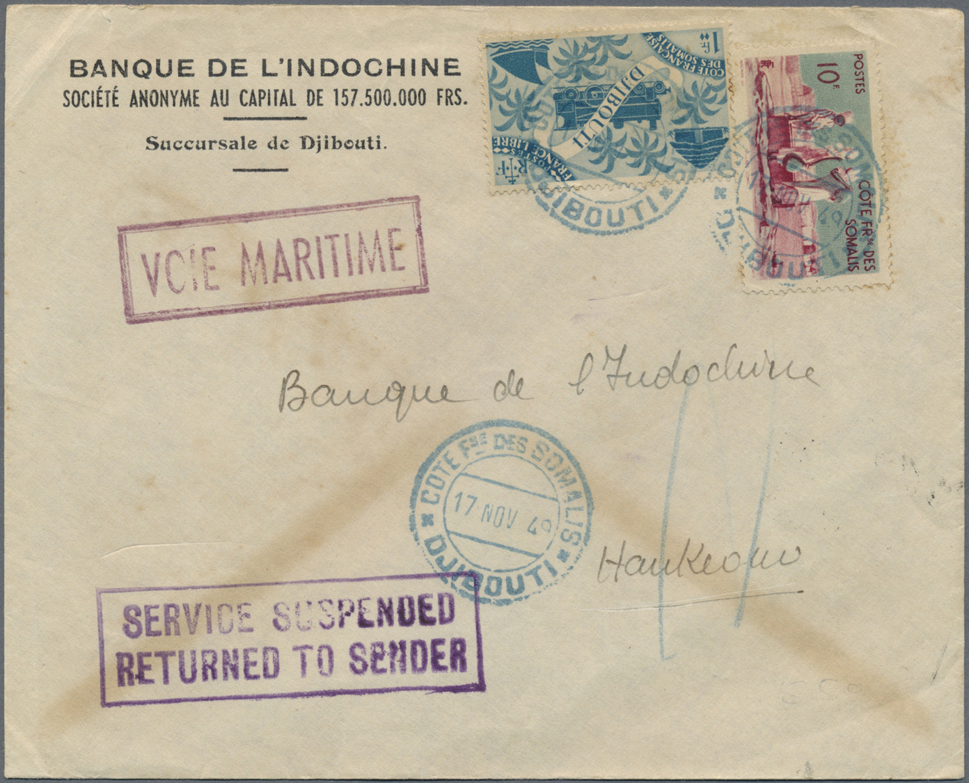 Br China - Incoming Mail: Cote Des Somalis, 1949. Envelope Written From Cote Des Somalis Addressed To 'The Bank Of Lndo- - Autres & Non Classés