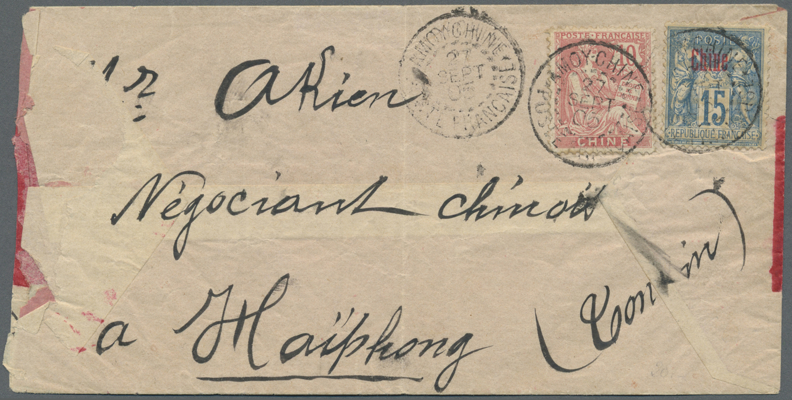 Br China - Fremde Postanstalten / Foreign Offices: French Offices, 1905. Red Band Envelope Addressed To Tonkin Bearing F - Other & Unclassified