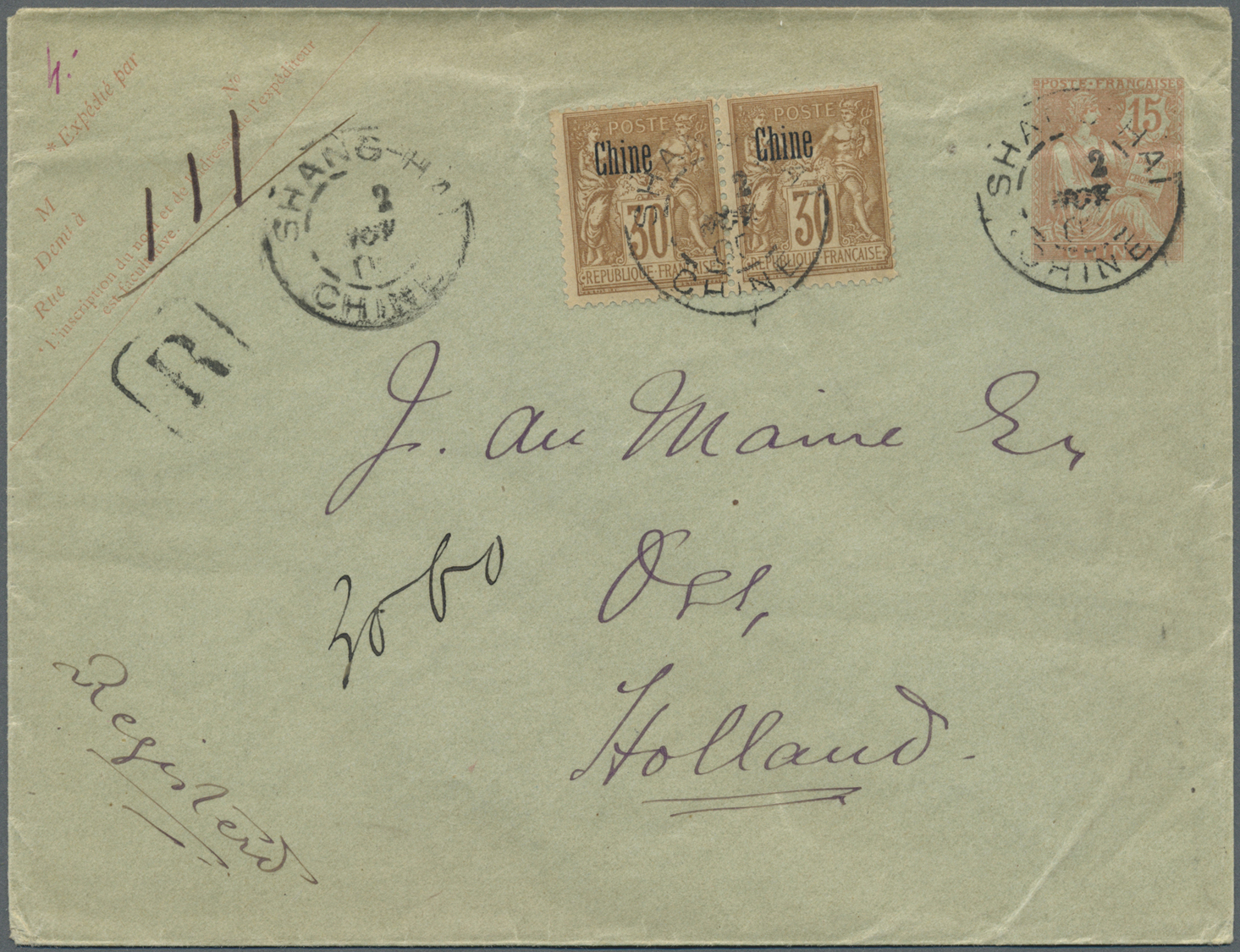 GA China - Fremde Postanstalten / Foreign Offices: French Offices, 1905. Registered French China Postal Stationery Envel - Autres & Non Classés