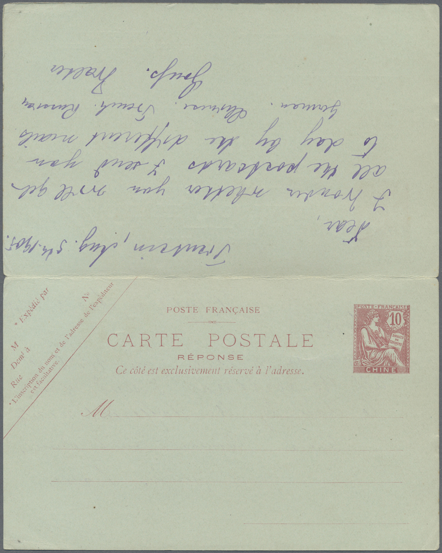 GA China - Fremde Postanstalten / Foreign Offices: French Offices, 1905. Postal Stationery Double Reply Card 10c Red Wri - Autres & Non Classés