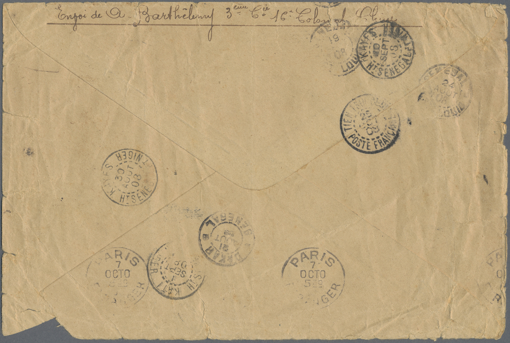 Br China - Fremde Postanstalten / Foreign Offices: French Offices, 1908. Military Mail Envelope (creased, Roughly Opened - Autres & Non Classés