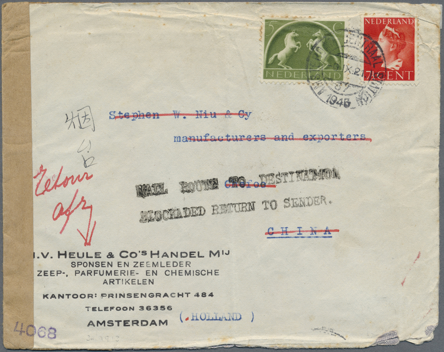 Br China - Fremde Postanstalten / Foreign Offices: Netherlands, 1945. Envelope Written From Amsterdam, Holland Addressed - Other & Unclassified