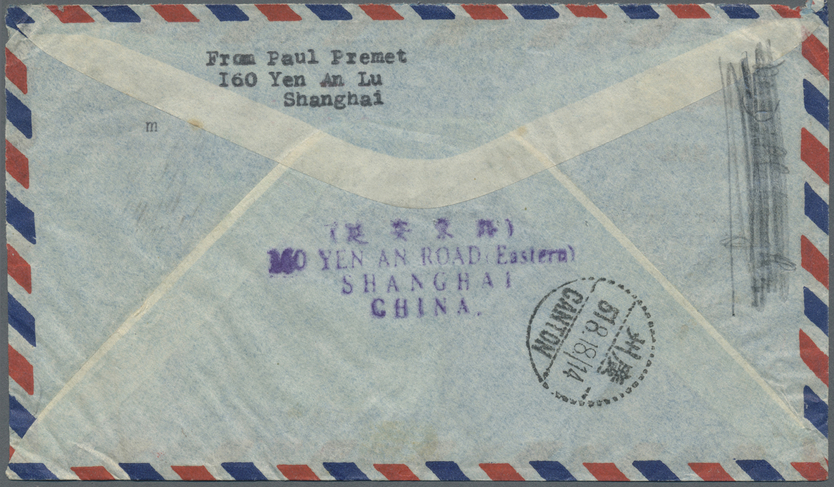 Br China - Volksrepublik: 1951, Airmail $10.000, $3.000 Tied "SHANGHAI 51.8.15" On Small Size Air Mail Cover To Vancouve - Autres & Non Classés