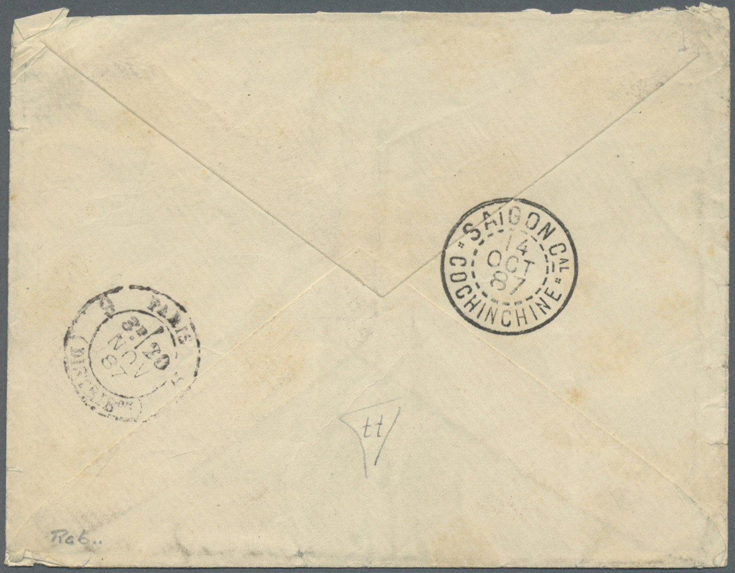 Br Französisch-Indochina: 1887, Fieldpost-envelope With Two Double Cds "QUANG-TRI 7 OCT 87 ANNAM" And "CORPS EXP. TONKIN - Lettres & Documents