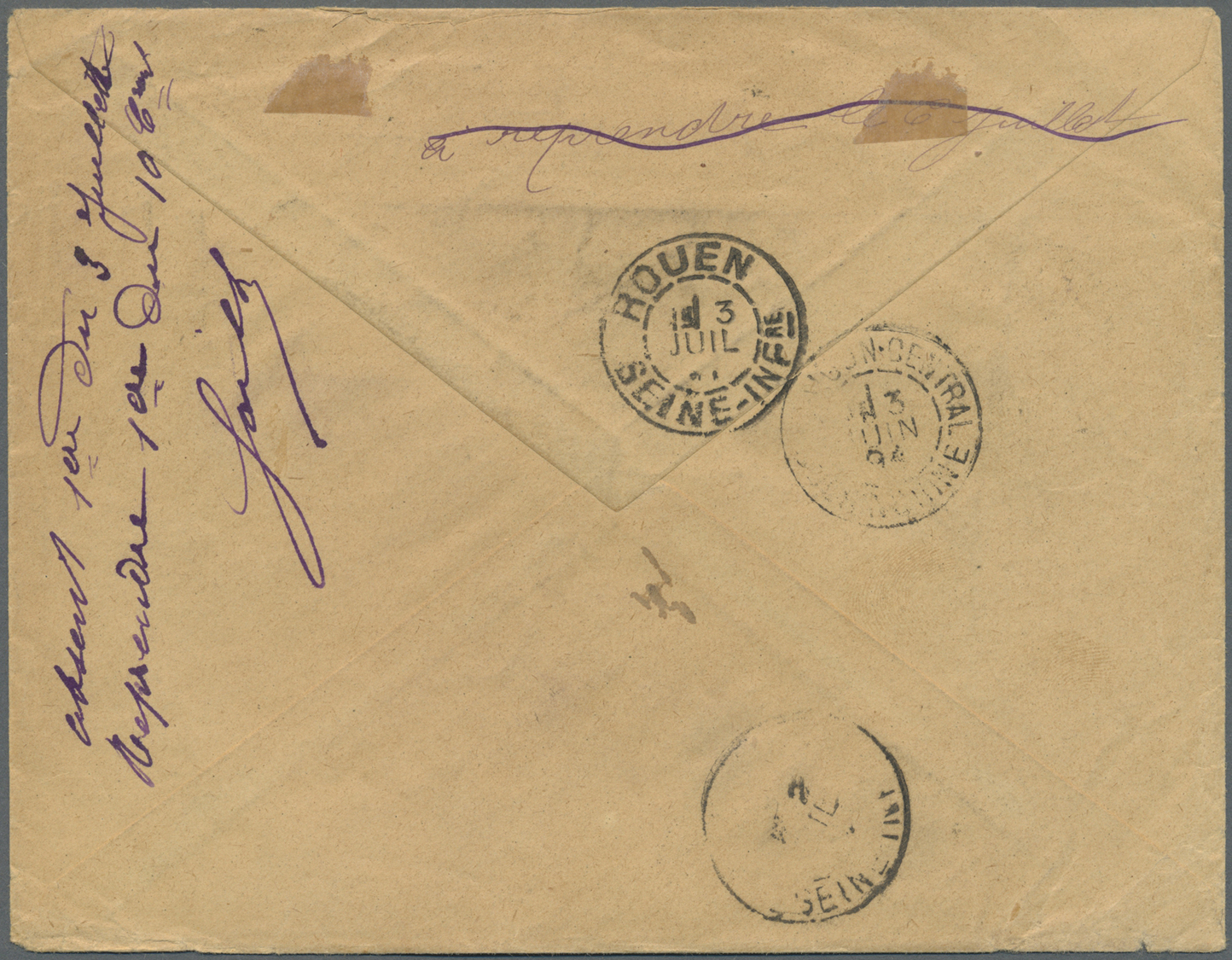 Br Französisch-Indochina: 1894. Registered Envelope Addressed To France Bearing Indo-China Yvert 6, 5c Green (3), Yvert - Covers & Documents