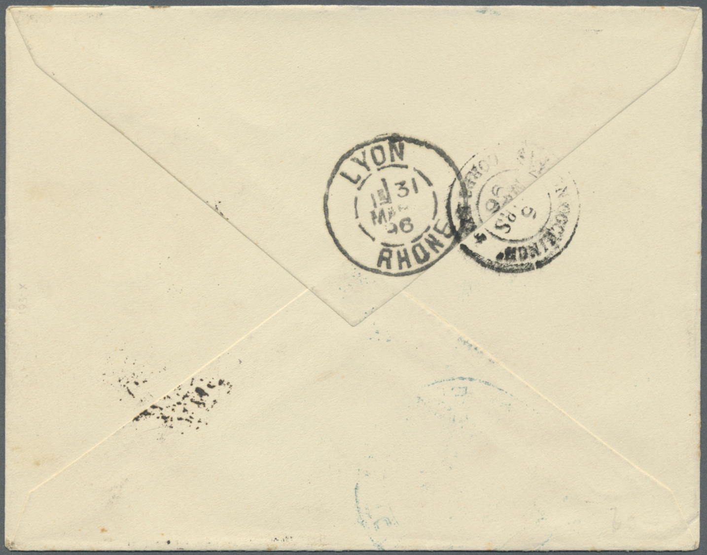 Br Französisch-Indochina: 1896, Fieldpost-envelope With Three Double Cds "TOURRANE ANNAM 1 MARS 96", "LIGNE N 1 MARS 96" - Covers & Documents