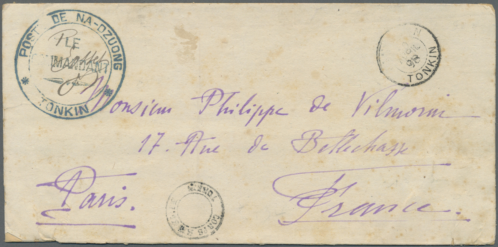 Br Französisch-Indochina: 1898. Stamp-less Military Mail Envelope Addressed To France Cancelled 'Lang-Son/Tonkin' Double - Lettres & Documents