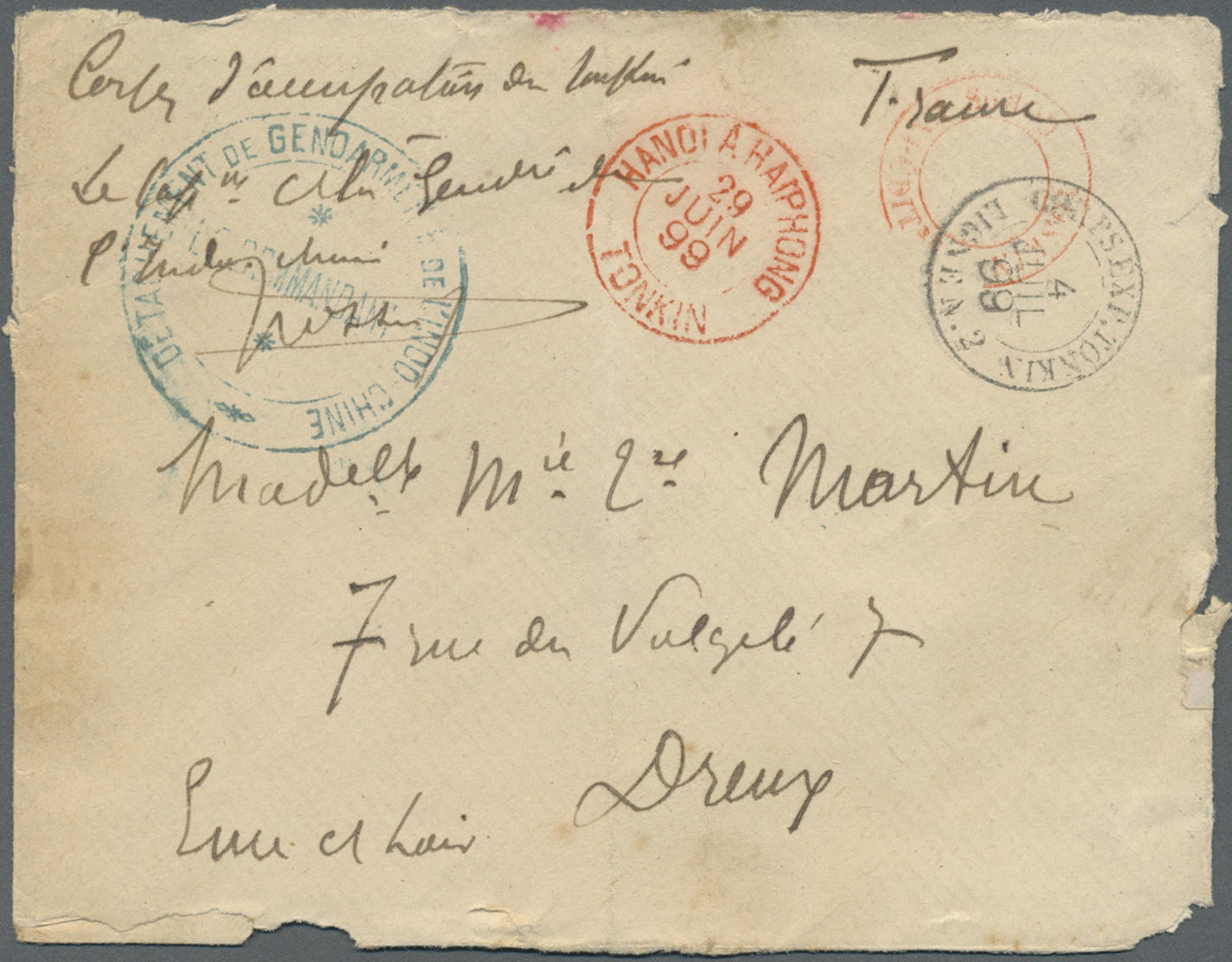 Br Französisch-Indochina: 1899. Stampless Envelope Endorsed 'Corps D'Occupation Du Chine' Addressed To France Cancelled - Lettres & Documents