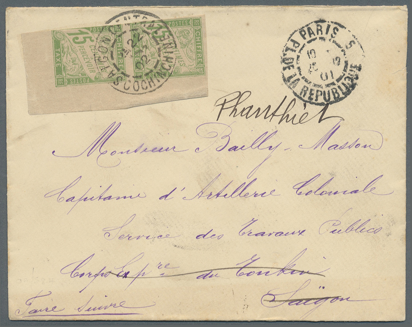 Br Französisch-Indochina: 1901. Stampless Envelope Written From Paris Addressed To The French Expeditionary Force In Ind - Lettres & Documents
