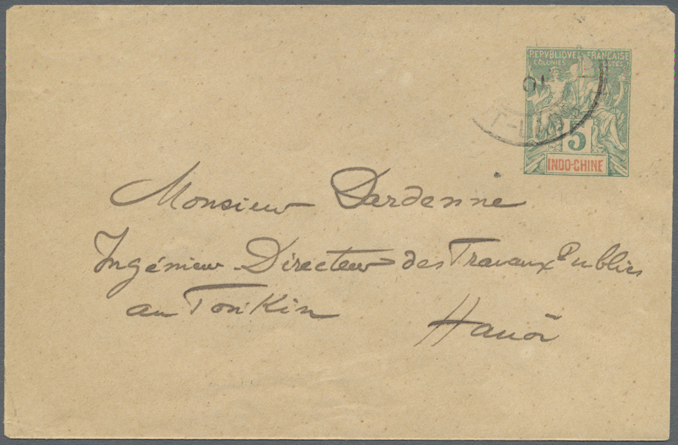 GA Französisch-Indochina: 1901. Lndo-China Postal Stationery Envelope 5c Green Cancelled By Weak 'Muong-Ngoi/Haut-Laos' - Covers & Documents