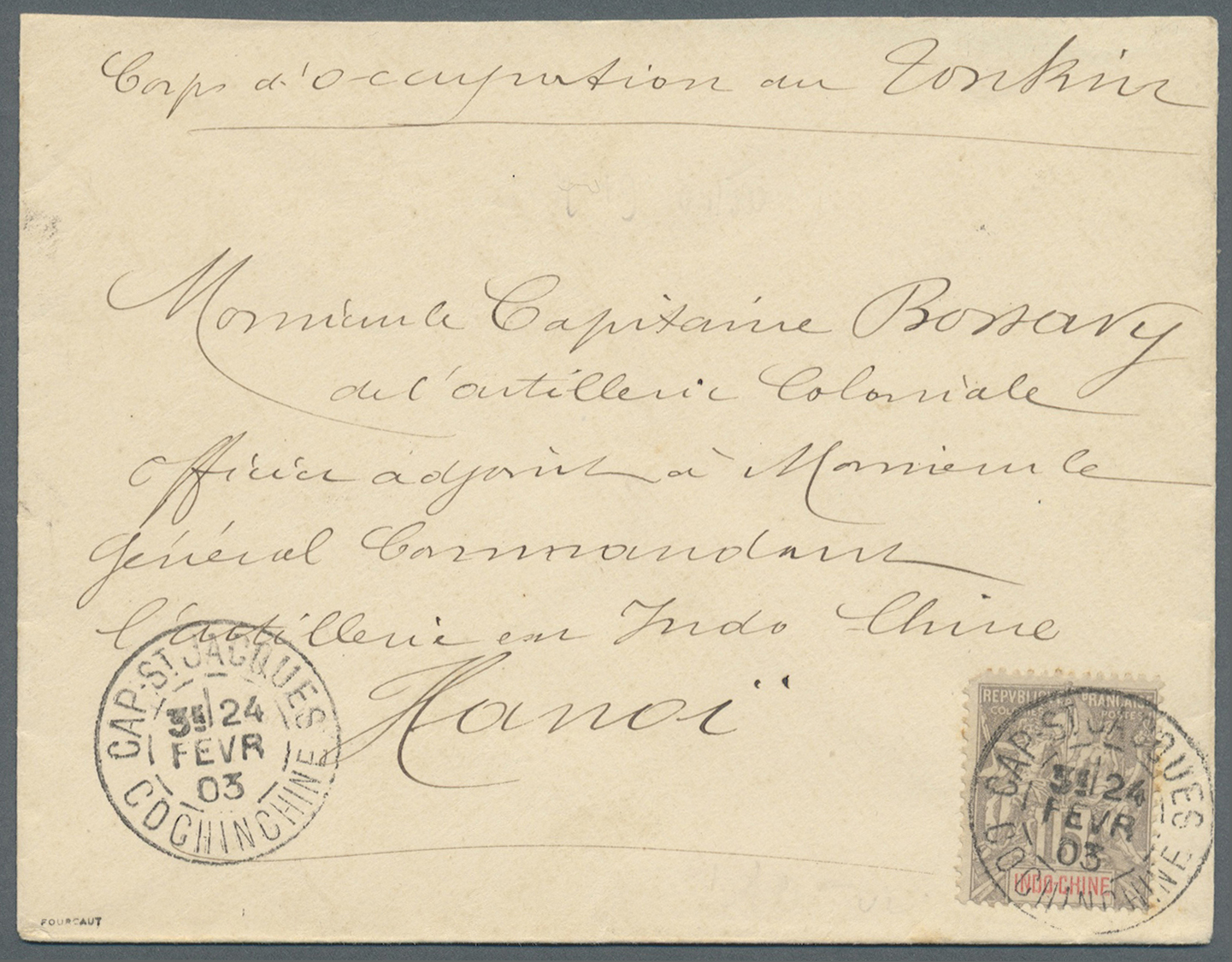 Br Französisch-Indochina: 1903. Envelope Endorsed 'Corps D'Occupation Du Tonkin' Addressed To The 'Captain Bonary Du Art - Covers & Documents