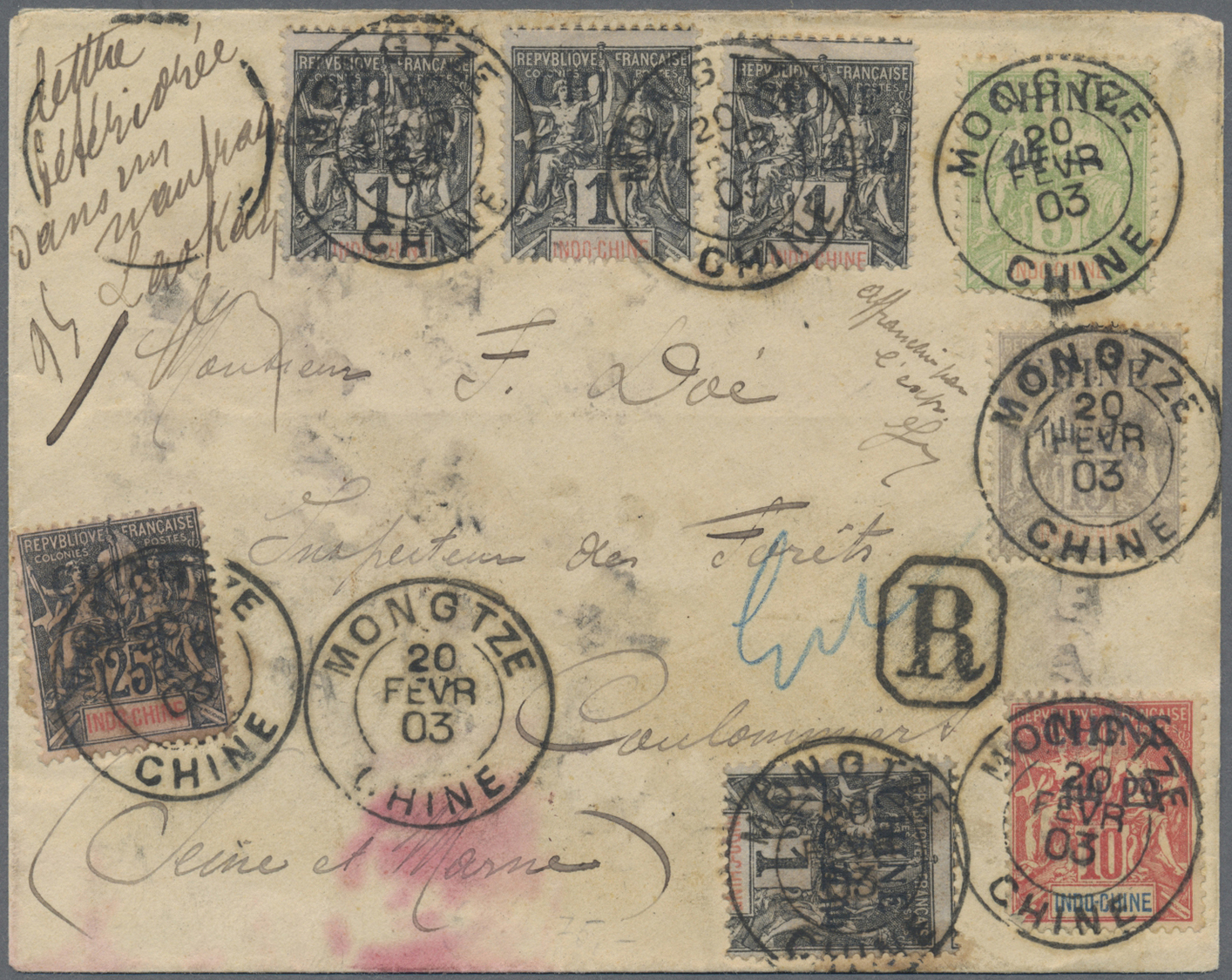 Br Französisch-Indochina: 1903. Registered Envelope Addressed To France Bearing Lndo-China Post Office SG 1, 1c Black/az - Lettres & Documents