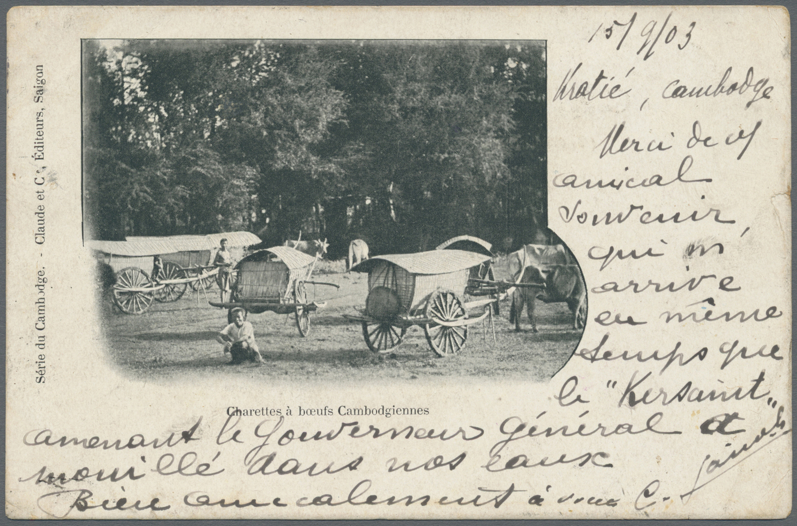 Br Französisch-Indochina: 1903. Picture Post Card Of 'Buffalo Caravans' Addressed To France Bearing Lndo-China SG 10, 10 - Covers & Documents