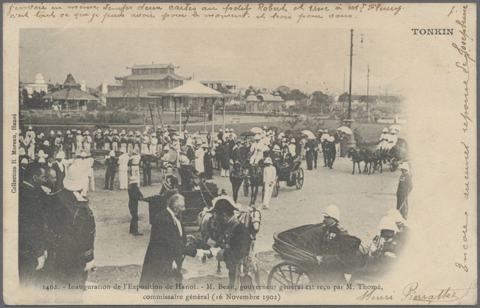 Br Französisch-Indochina: 1903. Picture Post Card Of 'Inauguration Of The Hanoi Expo By The Governor' Addressed To Franc - Lettres & Documents