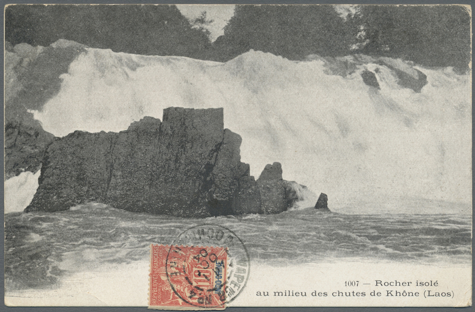 Br Französisch-Indochina: 1904. Picture Post Card Of 'The Chutes De Khone, Laos' Addressed To France Bearing Lndo-China - Covers & Documents