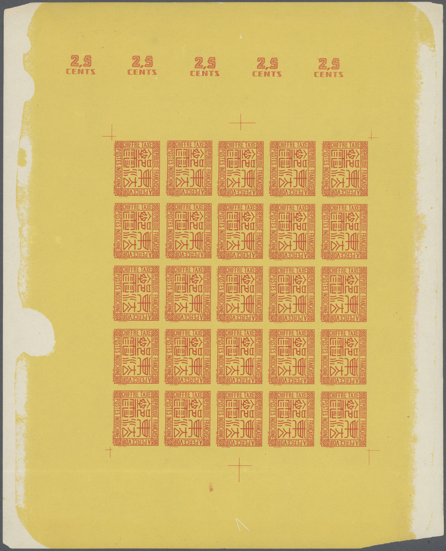 Französisch-Indochina - Portomarken: 1931, Postage Due Proof Sheet With "2.5 CENTS" And Sheet Of 20 Of The Basic Design, - Postage Due