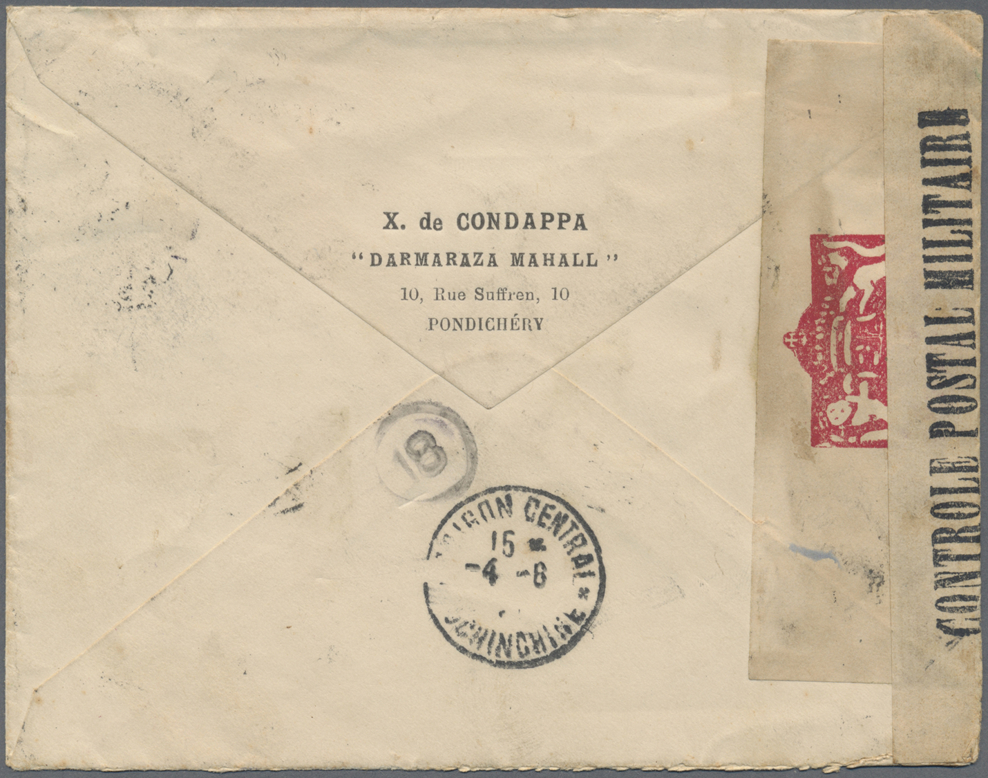 Br Französisch-Indochina - Portomarken: 1941. Stampless Envelope Written From Pondichery, French India Addressed To Saig - Timbres-taxe